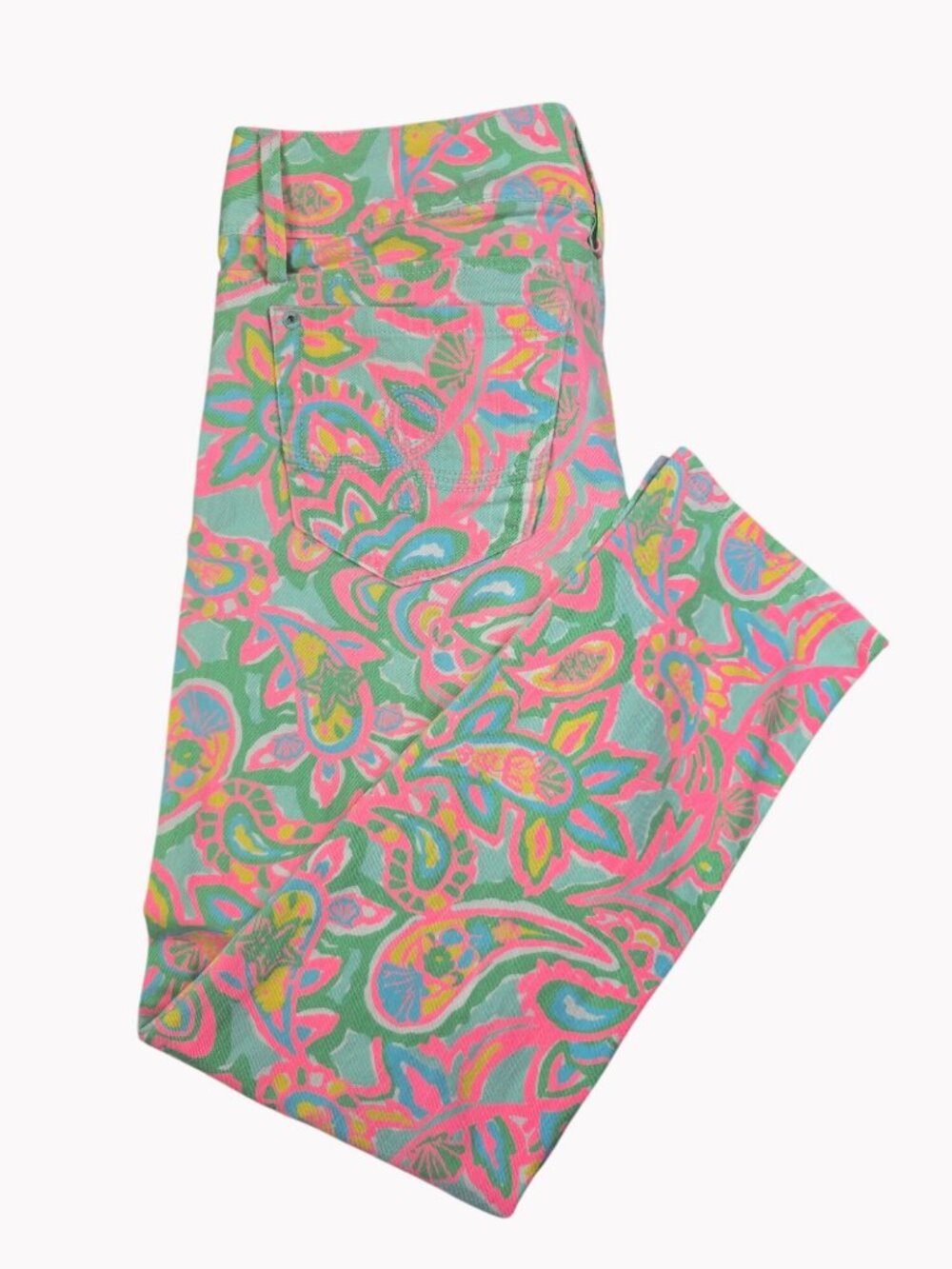 Lilly Pulitzer Worth Skinny Mini Jeans Size 8 Paisley Print Cotton Stretch